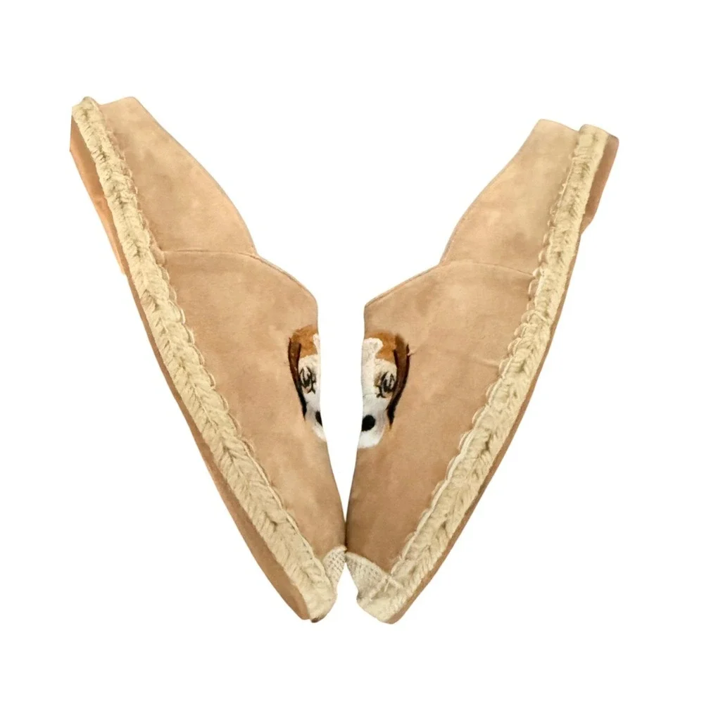 Womens Tan Suede Dog‎ Face Espadrille Flats Shoes Size 39 puppy love gardencore